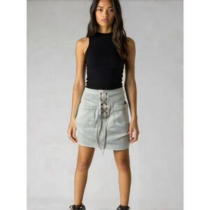 Express Jeans Woman's Cream Denim Mini Skirt Lace-up 10 Cottagecore Indie Sleaze